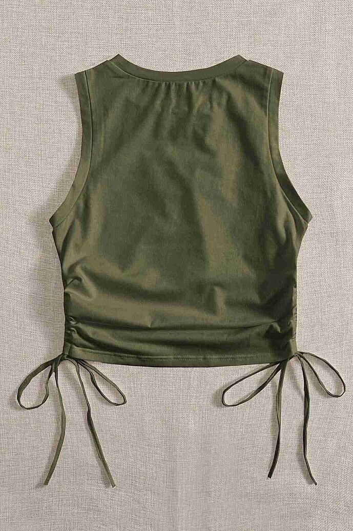 Merry See Yanları Büzgülü Kolsuz Bluz Crop Top Atlet Yeşil - 5