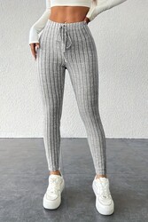 Merry See Yüksek Bel Özel Kumaş Tayt Gri - Thumbnail