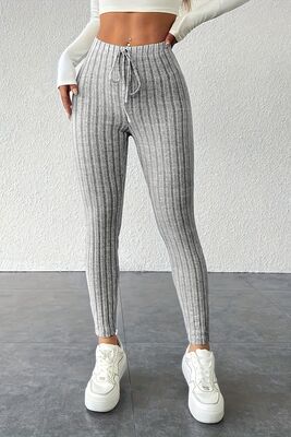 Merry See - Merry See Yüksek Bel Özel Kumaş Tayt Gri