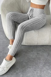 Merry See Yüksek Bel Özel Kumaş Tayt Gri - Thumbnail