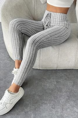 Merry See - Merry See Yüksek Bel Özel Kumaş Tayt Gri (1)