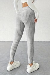 Merry See Yüksek Bel Özel Kumaş Tayt Gri - Thumbnail