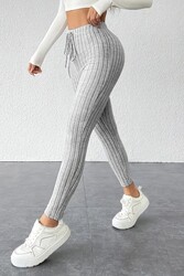 Merry See Yüksek Bel Özel Kumaş Tayt Gri - Thumbnail