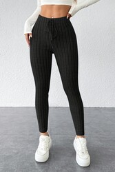 Merry See Yüksek Bel Özel Kumaş Tayt Siyah - Thumbnail