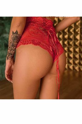 Merry See - Merry See Yüksek Bel Dantel Külot Kırmızı (1)