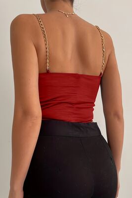 Merry See - Merry See Zincir Askılı Crop Büstiyer T-shirt Kırmızı (1)
