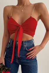 Merry See Zincir Askılı Crop Büstiyer T-shirt Kırmızı - Thumbnail